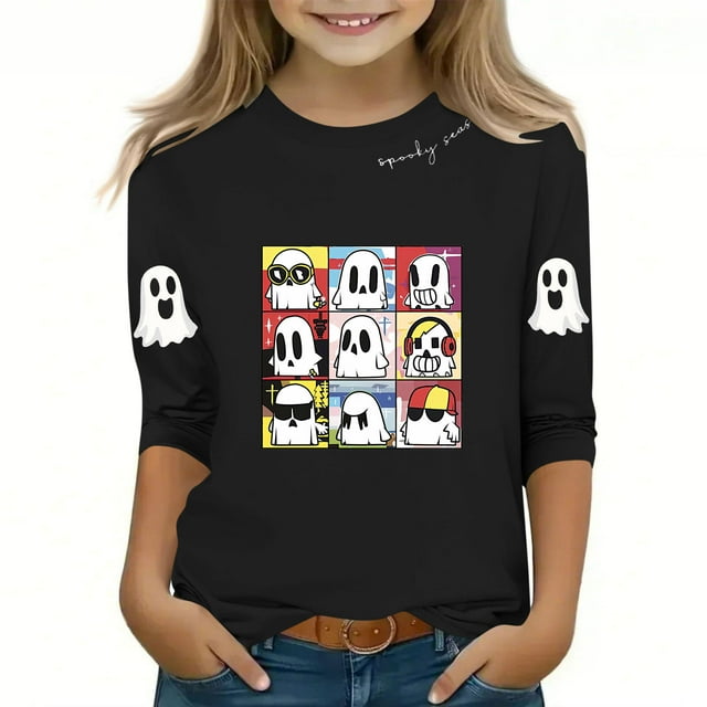 Chandail d'Halloween pour Garçons 3-14 Ans Manches Trois Quarts Mignon Décontracté pour Enfants