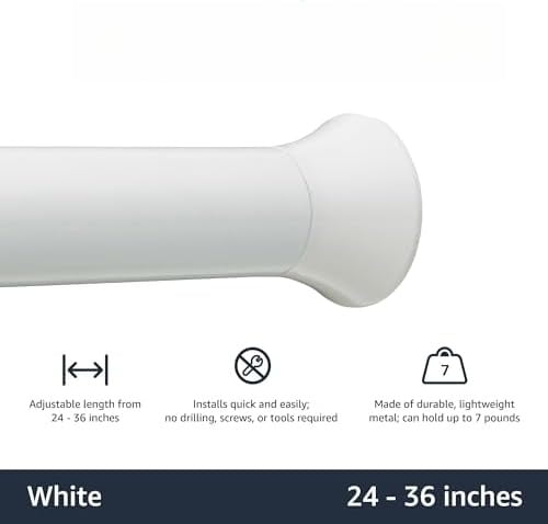 Tension Curtain Rod, Adjustable 24-36" Width - White, Classic Finial