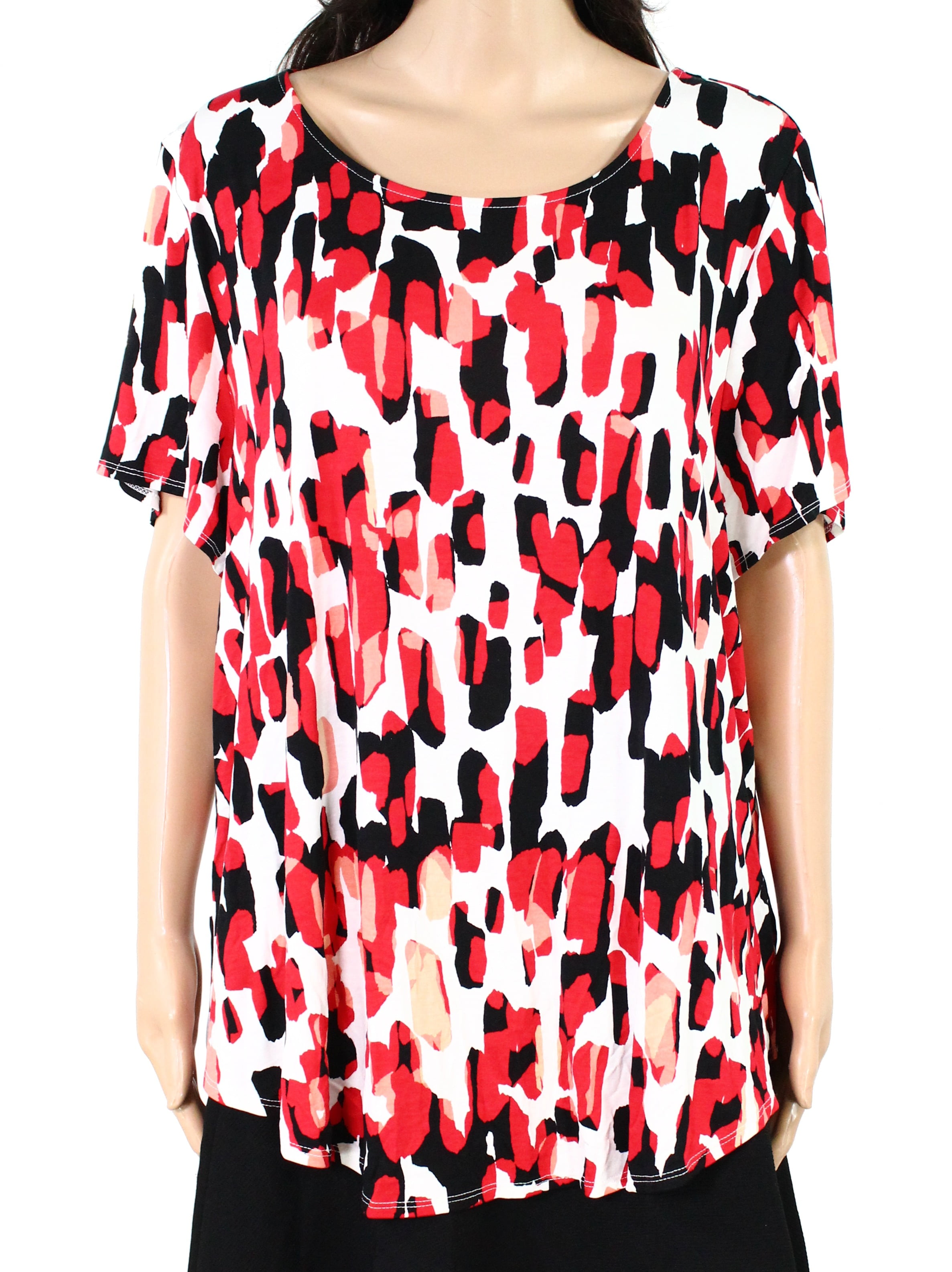 Alfani Womens Top Black Plus Tunic Printed Short Sleeve 3X Walmart