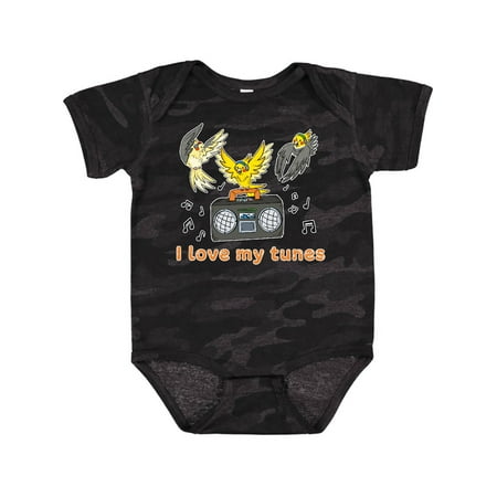 

Inktastic I Love My Tunes Dancing Cockatiels with Radio Gift Baby Boy or Baby Girl Bodysuit
