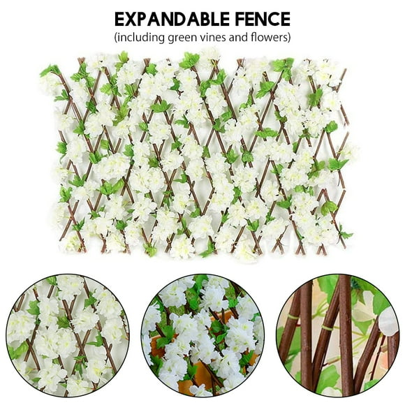 Expandable Wood Trellis for Garden Privacy & Hedge Screening Artificial Flower Decorative Fence