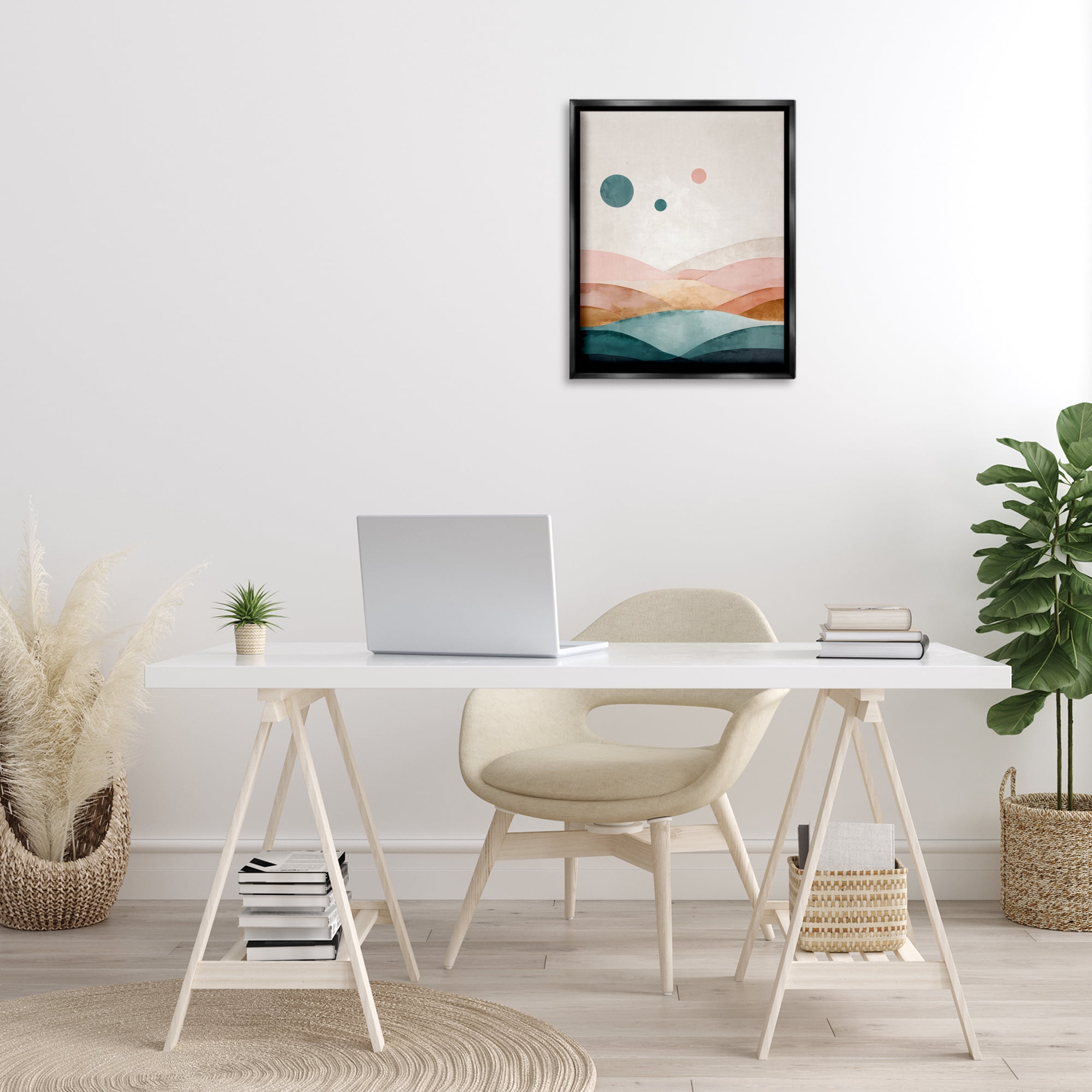 Stupell Industries Spheres Above Desert Landscape Painting Black Floater Framed Canvas Art Print Wall Art, 17 x 21