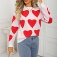 thumbnail image 2 of Tnhcen Women's Pink Heart Print Sweater Cute Valentine's Day Knit Top Soft Acrylic Long Sleeve Crewneck Christmas Holiday Themed Sweater Romantic Love Pattern Fall Winter Clothing, 2 of 9