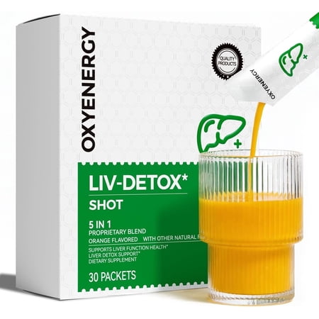 OxyEnergy Liver Support Supplement with Organic Milk Thistle, Turmeric & Dandelion, Daily Digestion, Detox & Cleanse -30 Packs
