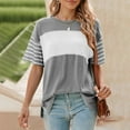 thumbnail image 7 of DondPO Womens Tees Summer Tops Trendy Oversized 2025 Crewneck Casual Color Block Striped Womens Shirts Blouses Womens Graphic Tees T Shirts for Women Loose Fit, 7 of 7