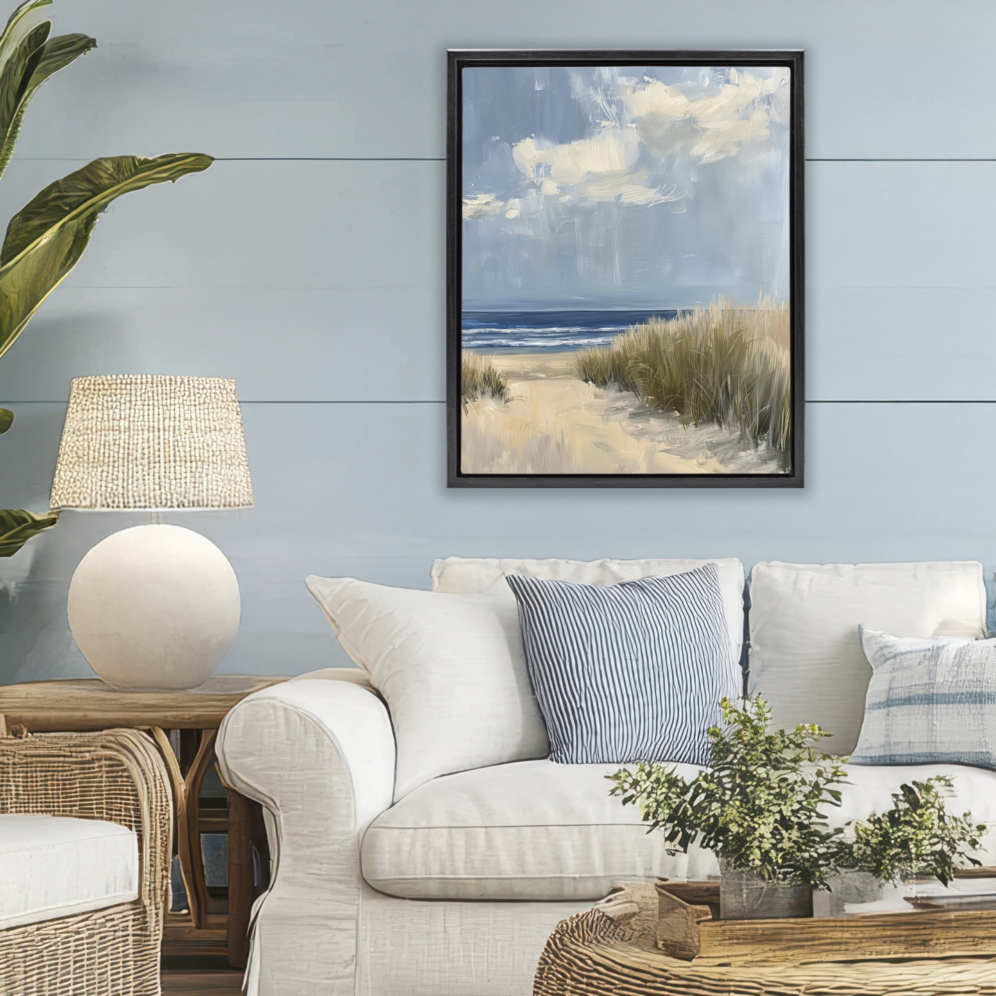 Stupell Industries In The Dunes By The Sea Black Framed Floater Canvas Wall Art, design by Petal Prints Design