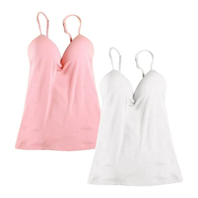 Ropa interior para mujer y niña, chaleco sin costuras con correa ajustable, camisetas sin mangas, camisola Rosado Jinwen Sujetador integrado para mujer Cami