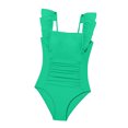thumbnail image 5 of mgoYE Swim Suits Teens Girls Girls Swimsuit Ruffle Adjustable Straps One Piece Bathing Suit Solid Color Ruched Girls' Swimwear(Mint Green,2-3 Years), 5 of 7