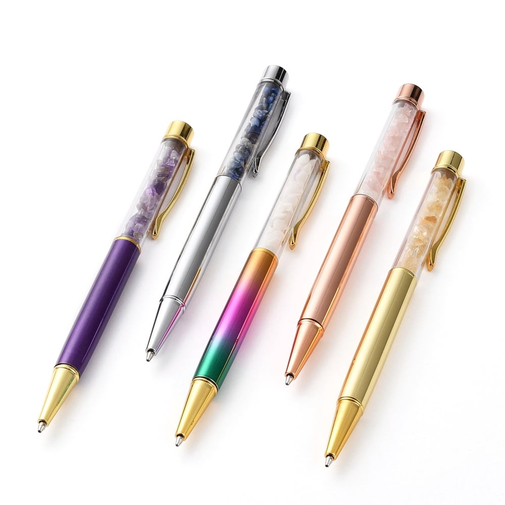 15pcs Ballpoint Pens with Mixed Stone Chip Beads 14.1x1.3x0.95cm