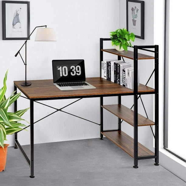 Contemporary Bookshelf Design Computer Home Office Writing Desk with Hutch, Steel Metal Frame