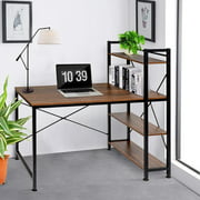 Contemporary Bookshelf Design Computer Home Office Writing Desk with Hutch, Steel Metal Frame Workstation with Bookcase