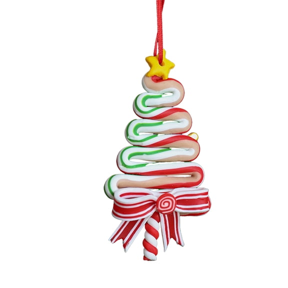 Lilixerw Christmas Tree Lollipop Ornaments,Polymer Clay Candy Cane Hanging Decorations with Ribbon,Sweet Candy Pendant Xmas Tree Wreath Party Supplies