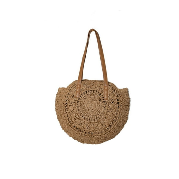 Guardurnaity Bolso de playa de paja Estilo bohemio, bolso de hombro duradero y ecológico, bolso de mujer, bolsos de mano Bolsas de mensajero y de hombro Caqui