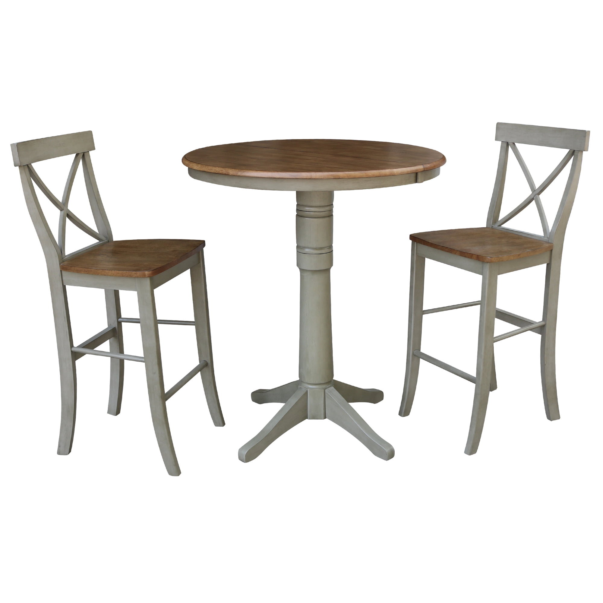 36" Round Extension Dining Table With 2 XBack Bar Height Stools