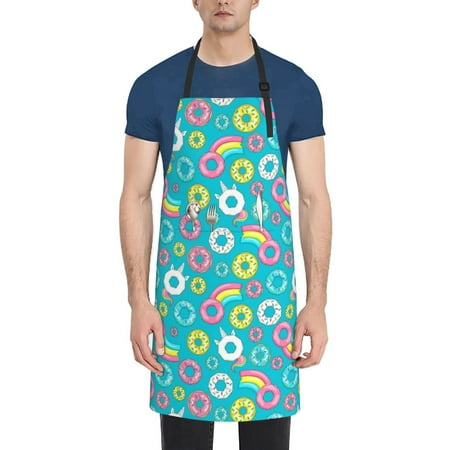 

Tebeau Donut Print Waterproof Cooking Aprons Adjustable Bib Soft Chef Apron with 2 Pockets for Men Women