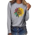 thumbnail image 2 of Pompotops Femmes Imprimé Décontracté Col Rond Manches Longues T-shirt Tops Blouse, 2 of 4