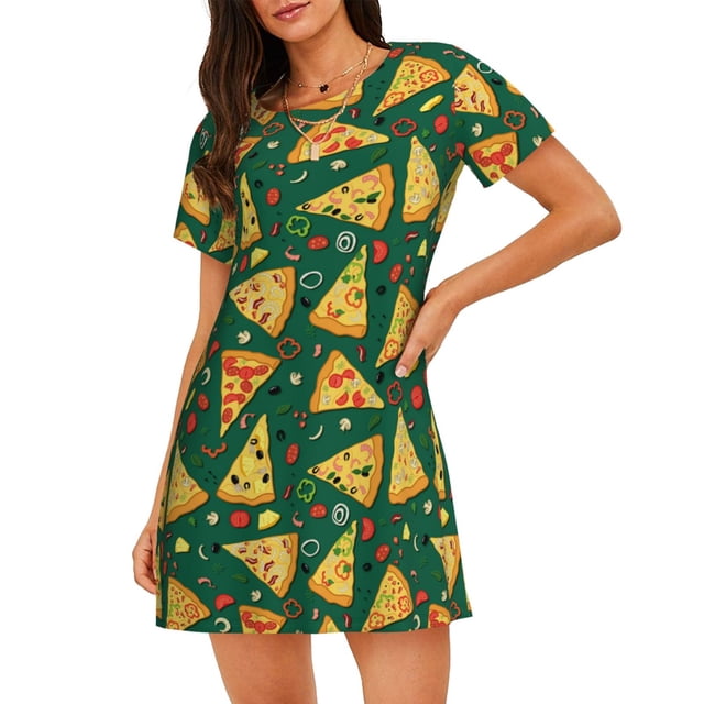 Easygdp Pizza Camisón de manga corta para mujer, informal, estampado