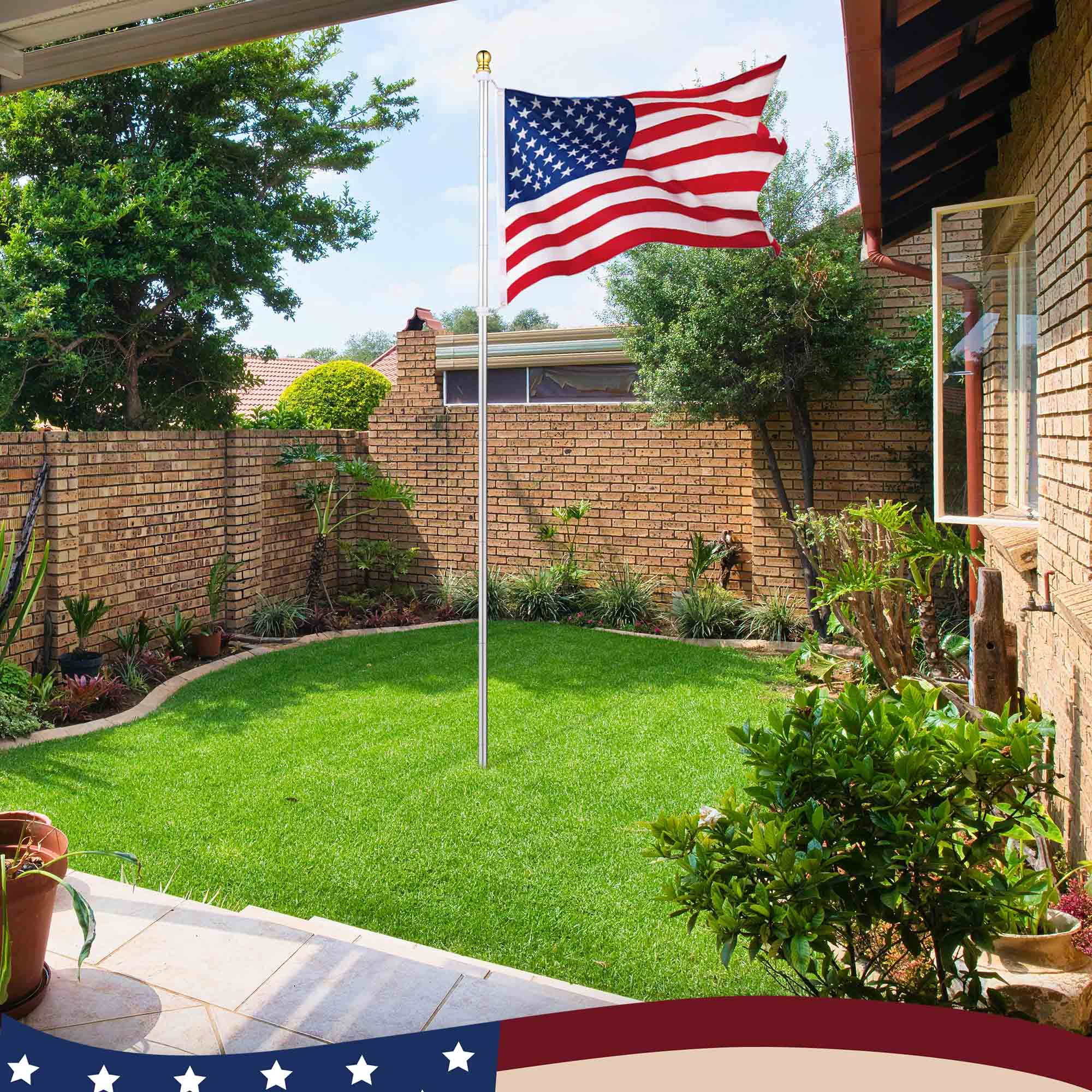 Yescom Bravery 10Ft Sectional Flag Pole Kit Aluminum Outside Inground Yard Garden with 3'x5' USA Flag Ball Top Silver