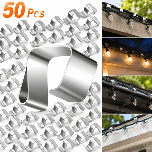 50 Pcs Gutter Hooks for Holiday Lights - Galvanized Roof Clips for Christmas Lights, Outdoor Gutter Hangers, Seasonal Lighting Hooks for Xmas Decorations (14 x 11 mm)