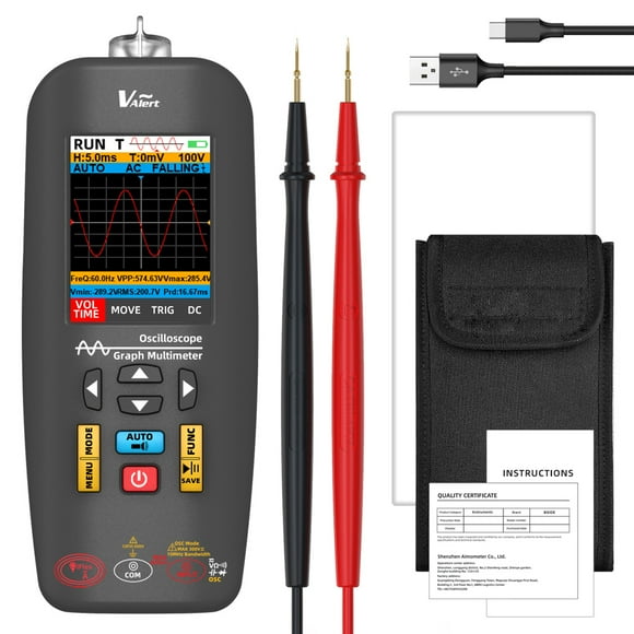 BSIDE Oscilloscope Numérique 3-en-1 avec Bande Passante de 10MHz, Taux d'Échantillonnage de 48ms/s, Lumière LED et Charge Type-C - Mesure la Tension, le Courant, la Résistance, la Capacité et les Diodes avec TFT de 2.8 Pouces