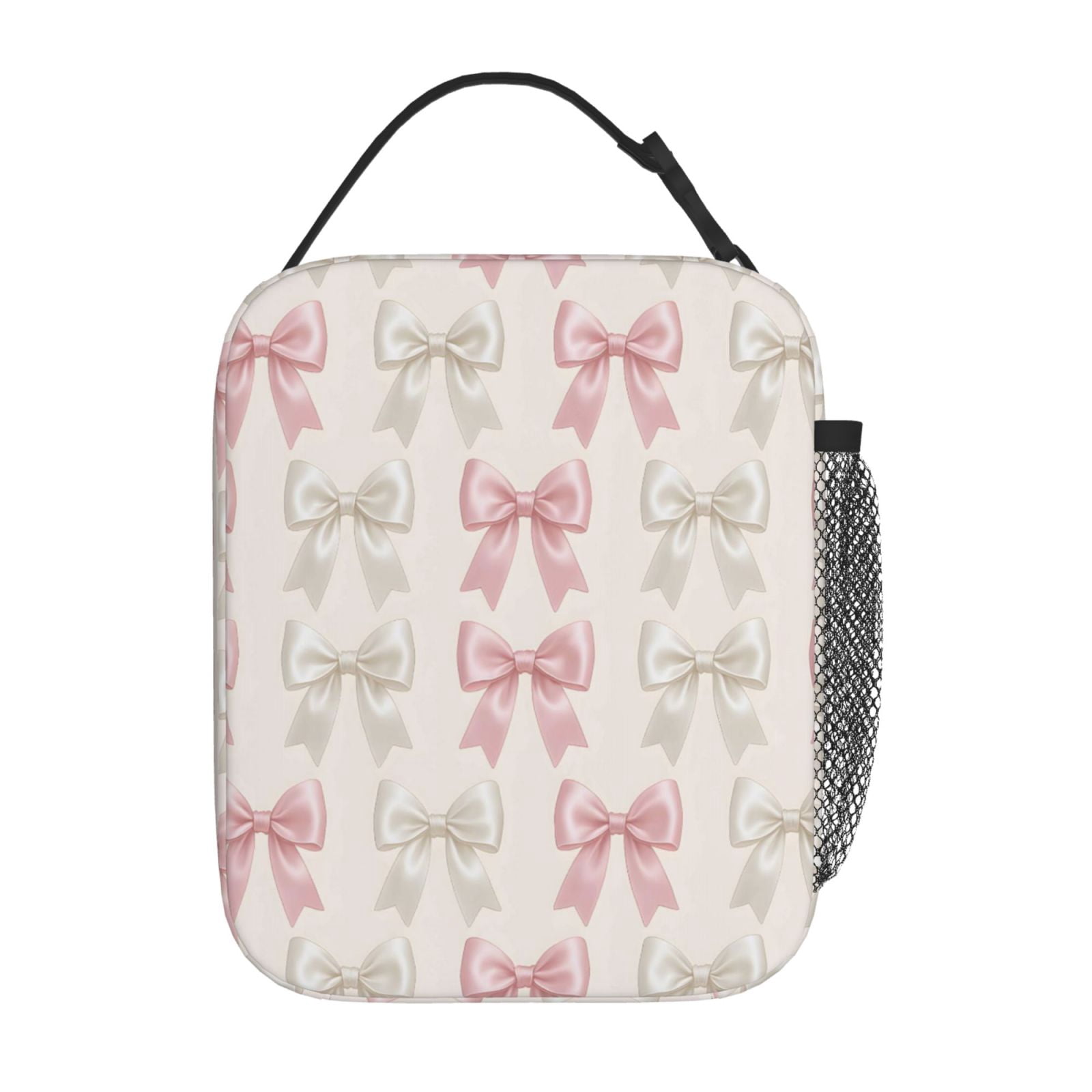 Lunch Bag For Women Men Insulated Portable Lunch Box Bento Box Office Picnic Travel Cooler Bag Elegant Pastel Satin Ribbon Bow Pattern