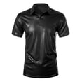 thumbnail image 5 of INSPIRE CHIC Metallic Polo Shirt for Men's Short Sleeves Shiny Disco Nightclub Party Collared T-Shirt XL Black, 5 of 6