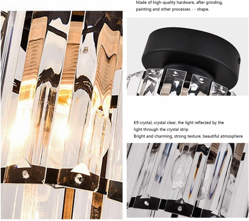 Briignite Semi Flush Mount Ceiling Light Fixture with Crystal Accents - Black Metal Cage Close to Ceiling Lighting Featuring E26 Base for Kitchen Bedroom Hallway Bathroom Entryway