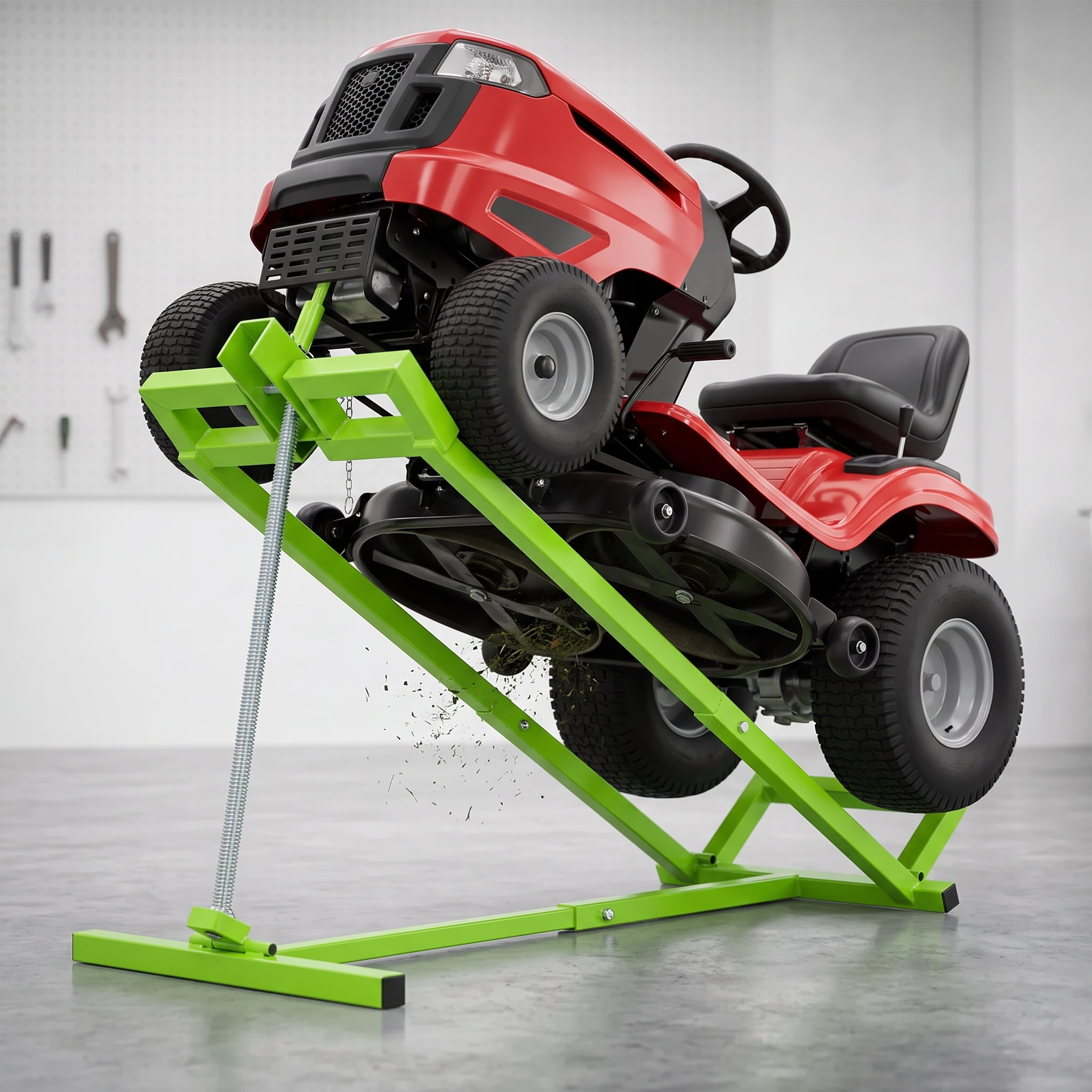 Easy Lawn Mower Lift for Riding Tractors, 800 Lbs Capacity Lawn Tractor Lifter, Ride-on Mower, Cleaning Aid, Universal, Lawn Tractor Lift, Lawn Tractor + 45° Tilt Adjustable