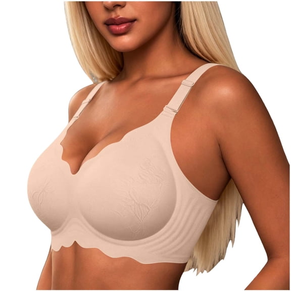 Yangnuo Wire Free Scalloped Edge Seamless Bra For Women Soft Stretch Adjustable Wide Strap Comfort Daily Casual Underwear