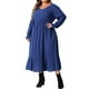thumbnail image 4 of Vestido largo casual elegante de manga larga con cintura alta y dobladillo con volantes para mujeres de tallas grandes Agnes Orinda con bolsillos 3X azul real, 4 of 6