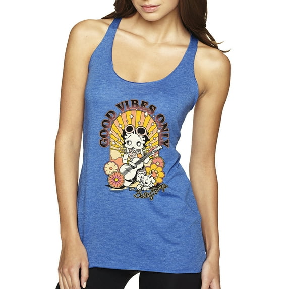 Wild Bobby Betty Boop Good Vibes Only Betty Boop Tri-Blend Racerback Tank Top, Vintage Royal, X-Large