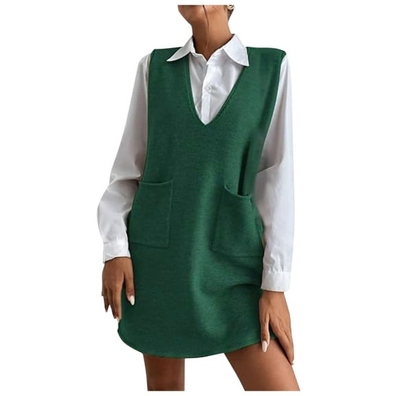 UJNDER Women's Solid Color Sleeveless Fashion Long Double Vest Skirt for Fall Winter Green L