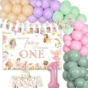 Fairy 1st Birthday Party Decorations - Our Little Fairy Is Turning One Backdrop With Balloon Arch Kit, Photo Banner, Cake Topper, High Chair Banner for Girls Fairy Theme First Birthday Decor