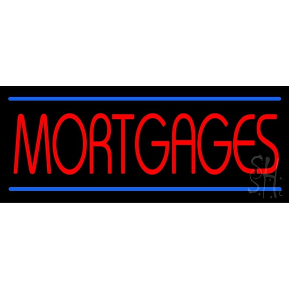 Red Mortgages Blue Lines LED Neon Sign 13 x 32 - inches, Black Square Cut Acrylic Backing, with Dimmer - Bright and Premium built indoor LED Neon Sign for Defence Force.