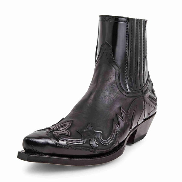 Men's Embossed Patchwork Western Ankle Boots – Vintage Chelsea Cowboy Boots with Pointed Toe & Chunky Heel for Casual & Party Wear