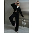 thumbnail image 4 of Women'S Tracksuit Set - Long Sleeve Zipper Hooded Sweatshirt with Solid Color Lace-Up Pants - Two-Piece Set Black S, 4 of 6