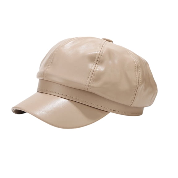 Winter Hats for Women PU Leather Newsboy Cap, Vintage Octagonal Hat Solid Color Retro Peaked Baker Boy Cap for Chic Street Style Elegant City Strolls Everyday Casual Fall Winter Apparel