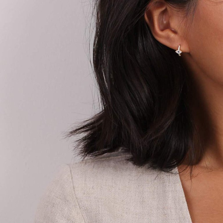 Evil Eye CZ Huggie Hoop Earrings In Sterling Silver, Silver Or Gold Open Threader Threader Hoop Open Hoops C Shape Earrings 1276357717