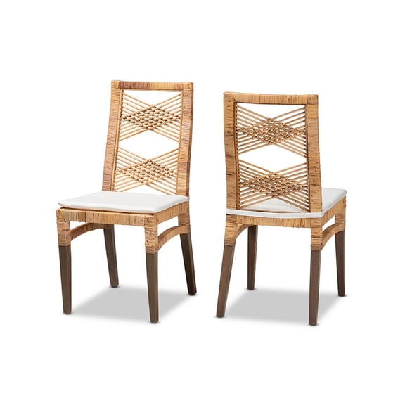 Baxton Studio Poltak Modern Bohemian Natural Brown Rattan 2-Piece Dining Chair Set