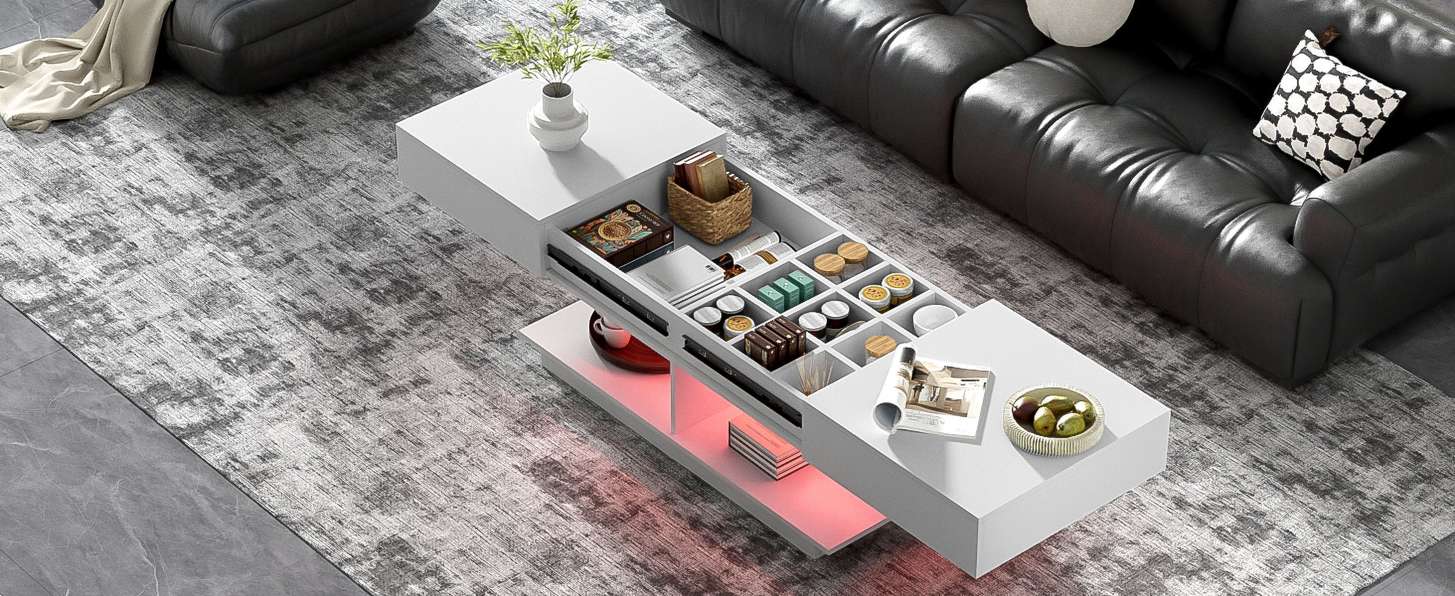Euroco Modern Extendable LED Coffee Table with Storage and High-Gloss Finish