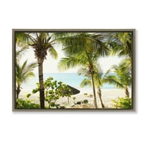 Stupell Industries Tropical Beach Resort Landscape Photography Brown Floater Framed Canvas Art Print Wall Art, 31 x 21