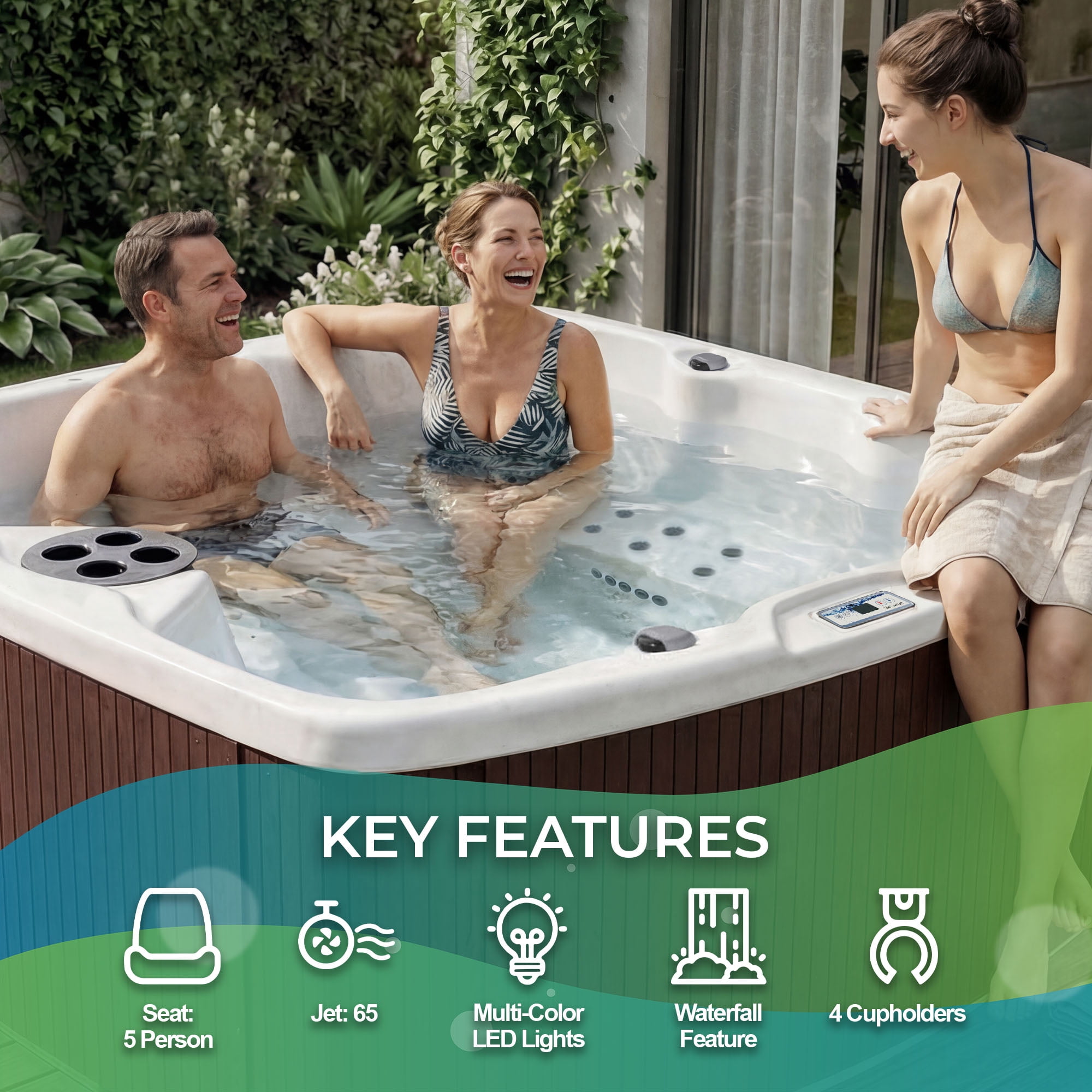 Lifesmart LS550 Plus Hot Tub Pillow Bundle - 5 Person, 65- Jet, 220-Volt Spa Arctic White/ Espresso with Spa Pillows included!