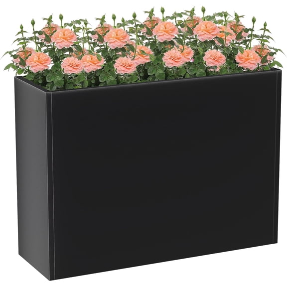 Metal Large Planter Box 30x12x24" Heavy Duty Tall Outdoor Planter with Removable Shelves Black
