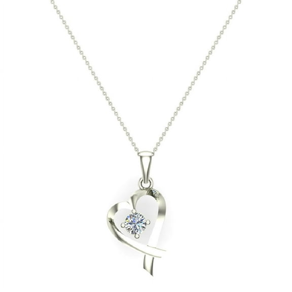 Dainty Heart Pendant Round 4mm Diamond Necklace 14K Solid White Gold 0.25 CTW without chain (G,I1)