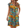 thumbnail image 3 of Fantaslook Summer Dresses for Women Ruffled Sleeve V Neck Dress Casual Floral Sundresses with Pockets, 3 of 9