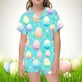 thumbnail image 2 of Gunia Kids Girls Easter Pajamas Fashion Bunny Egg Print Button Down Lapel Short Sleeve Top Shorts Silk Set Summer Holiday Girl Pjs 2-13 Years, 2 of 5