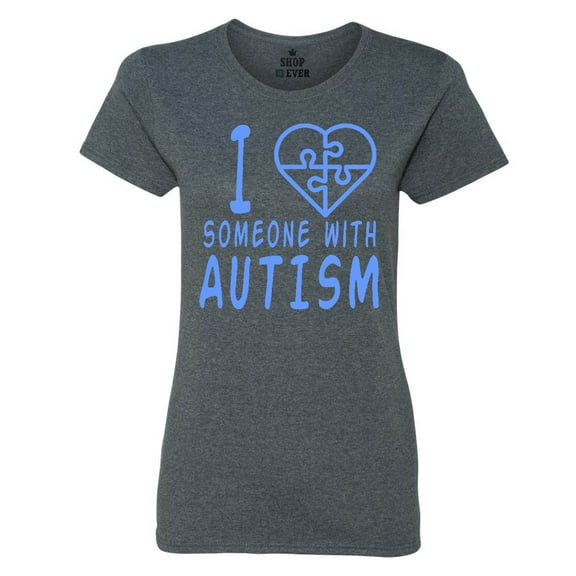 Shop4Ever Women's I Love Someone With Autism Blue Autism Awareness Graphic T-Shirt XX-Large Dark Heather