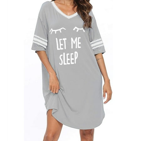 

Women s Summer Round Neck Short Sleeves Cute Print Loose Casual Nightdress