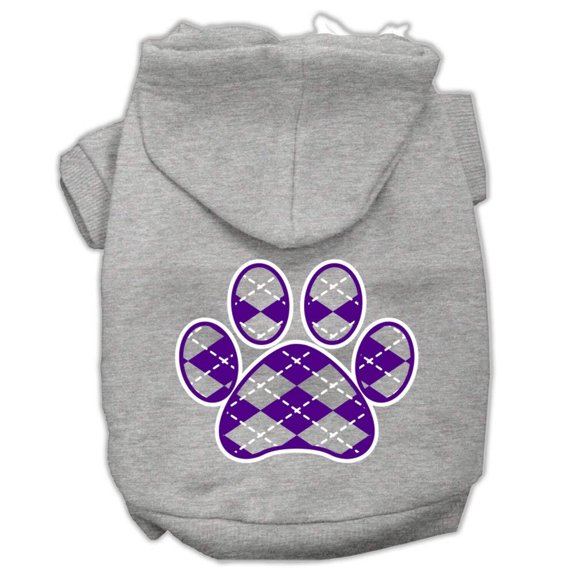 Pet Dog Cat Hoodie Screen Printed, "Purple Argyle Paw"