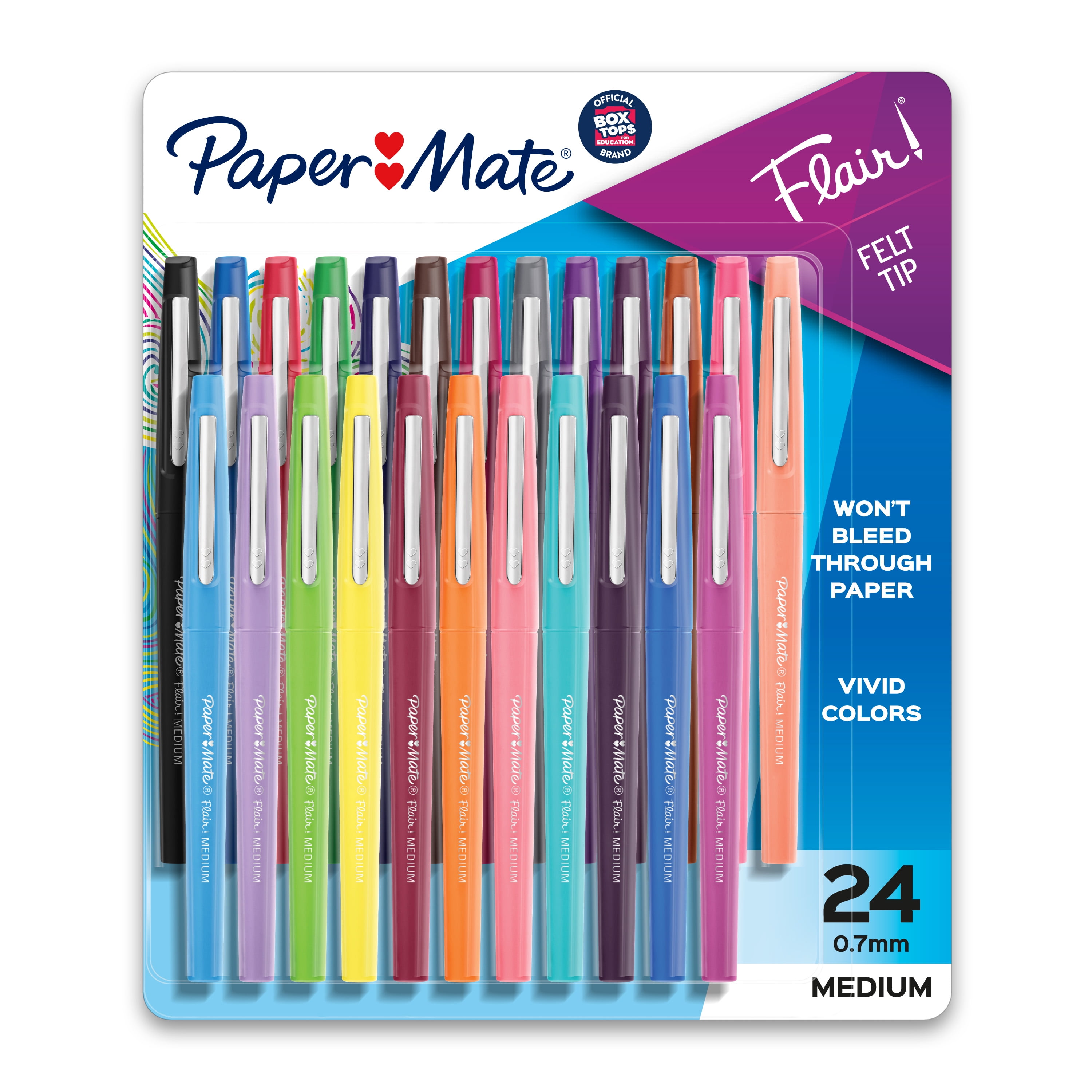 Medium Point Paper Mate Flair Porous Felt Tip Pens - New Black Ink 12 Count 
